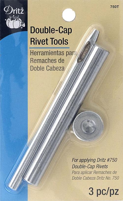 Dritz makes an easy plastic setting tool that allows you to place a rivet back/post in one cup and a rivet cap in an opposing cup.
