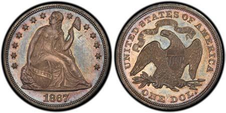 In 1866, the motto, IN GOD WE TRUST, was placed above the eagle on the reverse of the quarter, half-dollar and silver dollar.