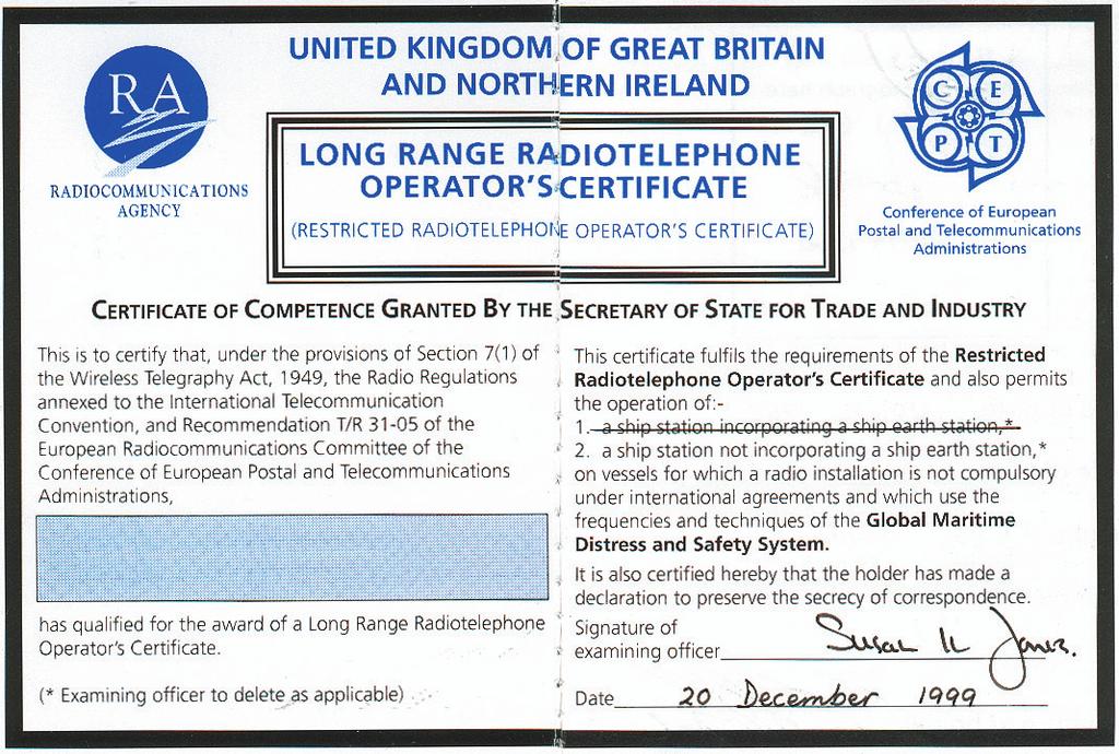 35 Regulations Radio Licenses There are three different licences required before any radio transmitter can be used aboard a ship.