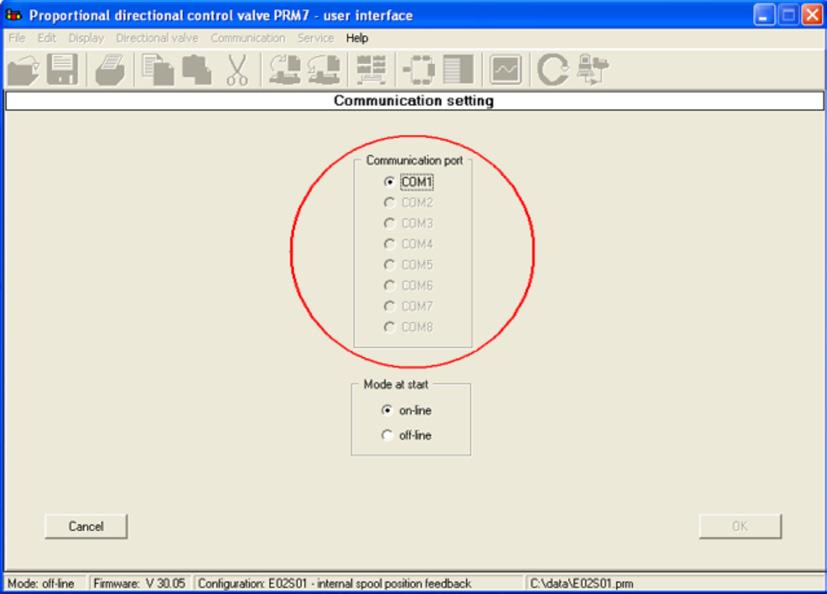 In the shown dialog box Communication setting (see Figure 19) it is possible to assign a communication port. Figure 19. Communication Setting 7.4.2.