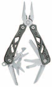 95 Features: needle nose pliers, pinche style wire cutter, saw blade, cross driver, fine edge blade, scissors, small and