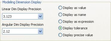 Figure 4A-1. A The Modeling Dimension Display area on the Units tab of the Document Settings dialog box controls linear and angular dimensional constraint display precision.