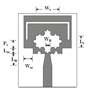 Figure 4 S11of the proposed UWB antenna A slot of a C-shaped rotated with 90 CW is introduced in the upper portion of the radiating patch to reject the band for WiMAX band.