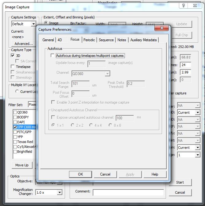 The Capture Window Start the Acquisition: After setting all the parameters and saving the slide in your lab folder, click the Start button in the bottom right to start the 2D/3D/4D image acquisition.