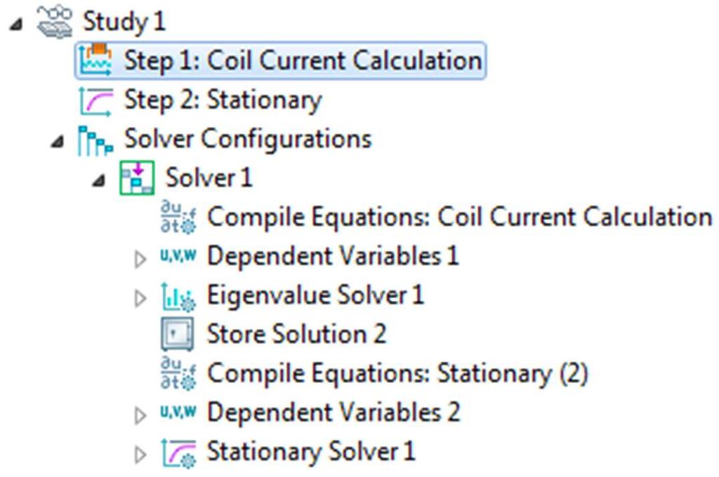 Study settings for numeric multi-turn coil Add this step manually from Study 1 > Study Steps Drag this step up and ensure that it is located abovestep 2: Stationaryunder the Study branch COMSOL