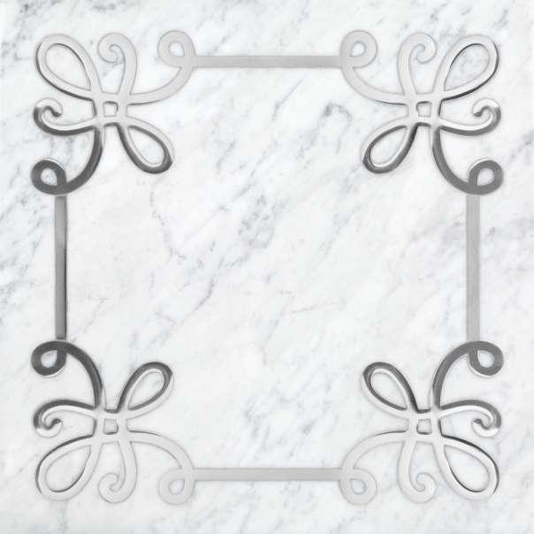 SERPENTINE Grand Tour Collection 4' 8' Bianco Carrara Polished Silver Metal Inlay APPLICATIONS VARIATION Interior Floor Interior Wall Shower Wall Shower Floor Exterior Floor Exterior Wall Pool /