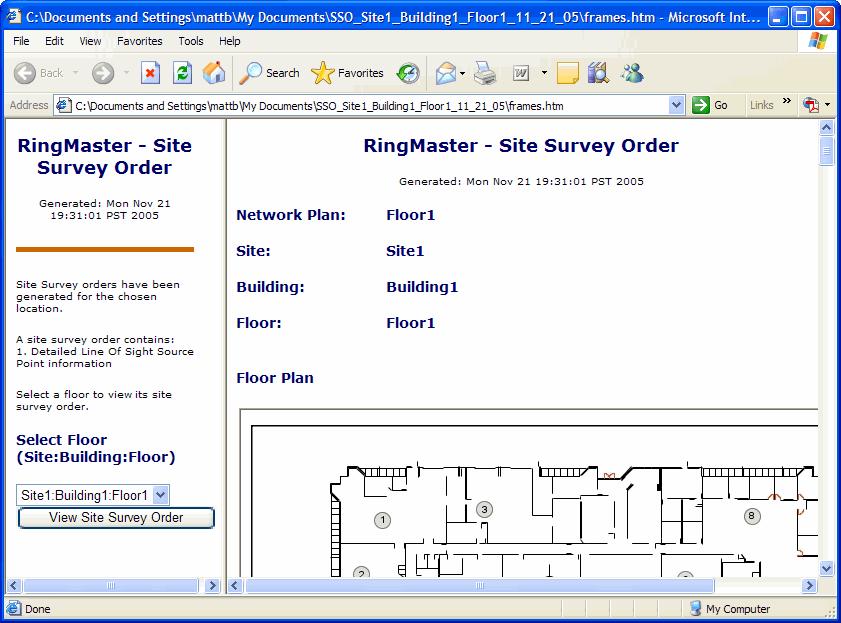 Optimizing an RF Plan 9. Click View Site Survey Order to view the site survey work order. 10. Browse to the output directory and locate the JPEG file.