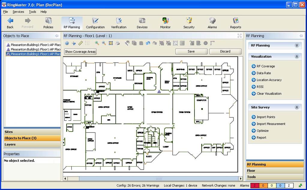 Other Planning Processes 9. Place LOS points on the floor plan. Click Objects to Place in the Organizer panel to display LOS points for each MAC address you selected.