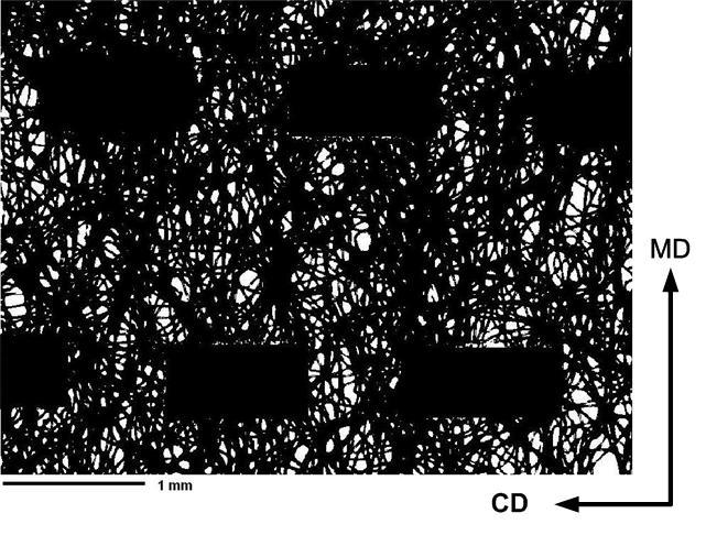 (b) Figure 6: Microscopic image of nonwoven material: (a) original picture; (b) blackand-white picture converted with grey level threshold of 100 Table 2: Results of density analysis of nonwoven