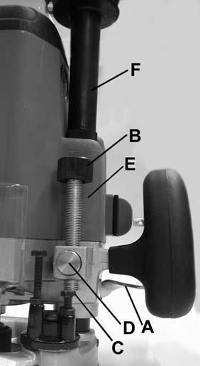 GETTING TO KNOW YOUR ROUTER ADJUSTMENTS 15 16 17 1 2 3 4 5 19 20 18 21 22 8 12 13 14 6 7 9 10 11 23 24 Adjusting the Depth of Cut Place the tool on a flat surface. Lift the lock lever (A) Fig.
