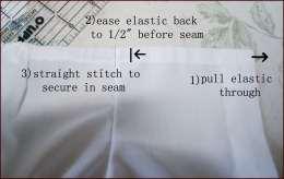 elastic 6) thread elastic through casing and stitch to secure at sleeve end, pull