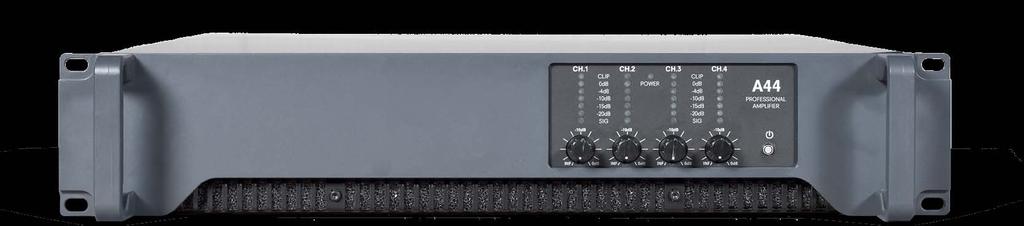A44 four channel power amplifier A44 is a D class four channel power amplifier with a controlled power supply.
