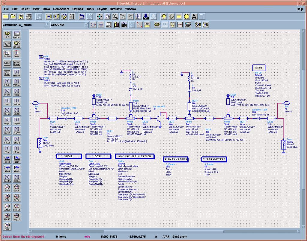 6.) Update the schematic from the optimization, and re-run the simulation over frequency (do not re-optimize).