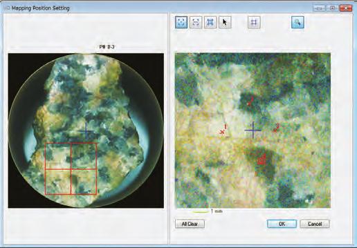 Applications Point /mapping analysis of rock Point and mapping analysis of a rock sample was carried out for the area in the magnified image taken by the built-in camera.