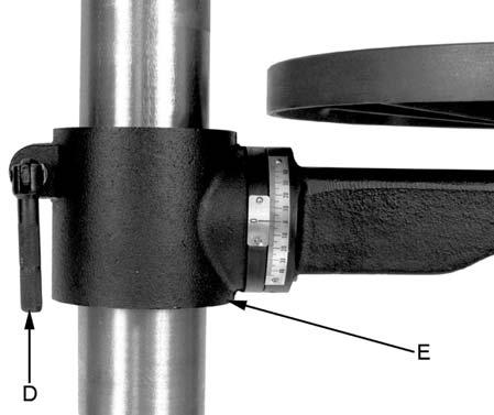 Column Lock Handle Referring to Figure 5: Thread the column lock handle (D) into the table bracket (E). 3.