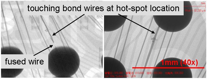 Figure 3: Localization of a bonding wire short using lock-in thermography.