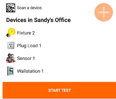 d. Tap START TEST once all SIMPLUX devices installed in Sandy s Office have been scanned. e. Perform the required actions for wallstation and sensor and tap NEXT.