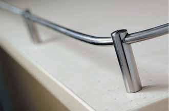 Bar Railing Systems Gallery railing system Material: Stainless steel, SUS 304 Finish: Matt brushed or PVD coated brass coloured Gallery rail Length: 2,500 mm solid material Diameter mm Stainless