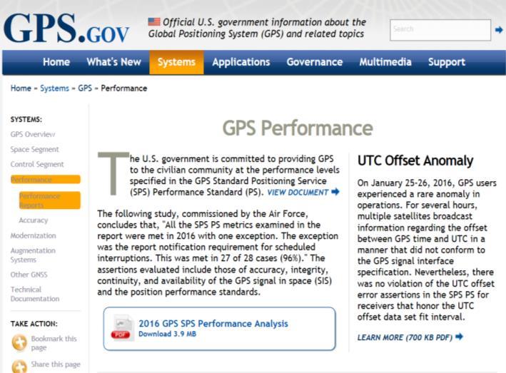 GPS Performance Report Cards Performance Standard Metric 2013 2014 2015 2016 SIS Accuracy URE Accuracy UTCOE Accuracy N/A N/A SIS Integrity Instantaneous URE Integrity SIS Continuity Instantaneous