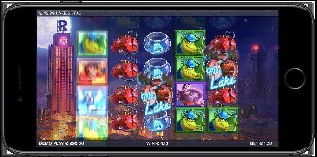 The scatters turn into Mr. Lake wild symbols during the respins. Two scatter symbols trigger the respins feature.