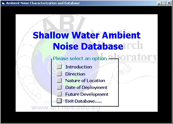 Fig. 1 The front page of Shallow Water Ambient Noise Database Fig.