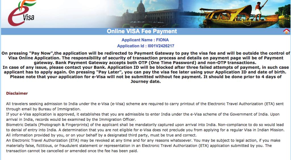 Step 8: You will be redirected to the Indian visa payment site where you will be told the exact cost of your application.