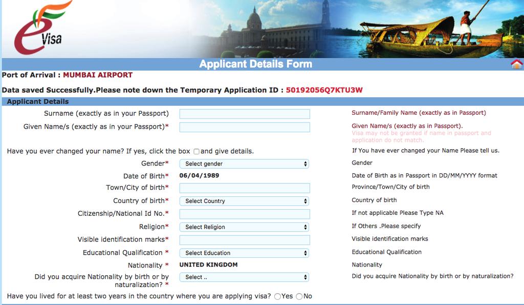 Step 2: Your temporary application ID is in red at the top of this page. Make a note of it! Citizenship/ID number - If you are a British Citizen type NA.
