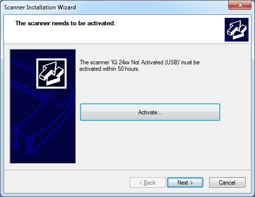 Installation 15 Scanner Activation 15 Activate the scanner You must activate your scanner with its licence before you can use it. Please follow the Scanner Activation Wizard s instructions.