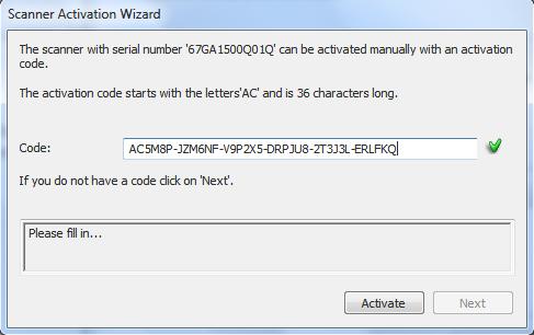 The hardware ID is read from the scanner and displayed automatically by the pc wizard (*1) during the manual