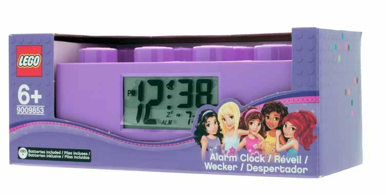 Clock Alarm Snooze button Display backlight 2 x AA batteries (included)