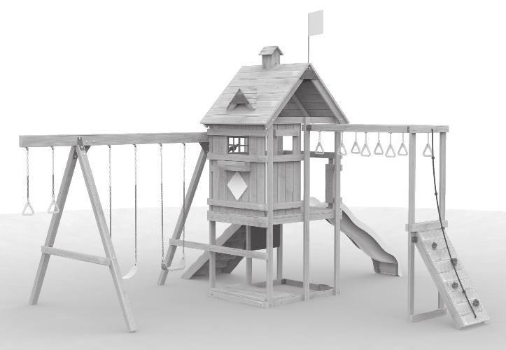 CONTENTS Silver Design Option Contents: 1 Tower - With: 1 Sand Box Seat 2 Play Handles 2 Roof Panels (8 Boards) 3 laminated legs 1 Swing Beam (10' Left) 1 monkey Ring Base (4 Rocks) 2 monkey Ring
