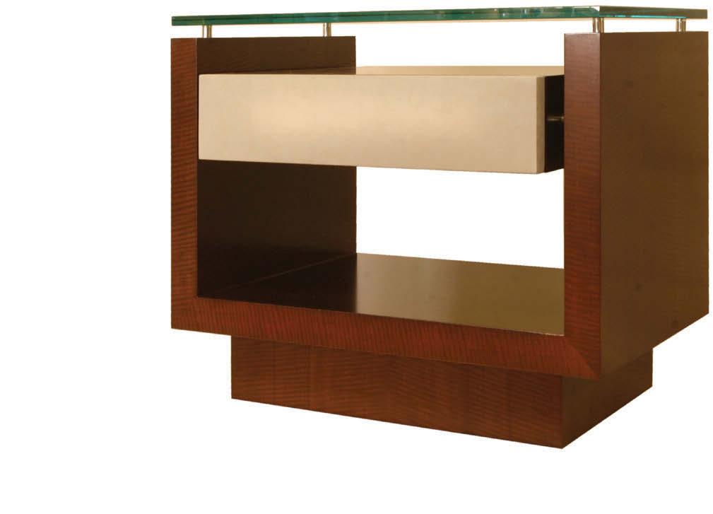 modern MODERN NIGHTSTanD - 2 DooR MDns4 28 w 18 d 23 h Domed leather clad double doors, 5/8 clear float Glass top surface