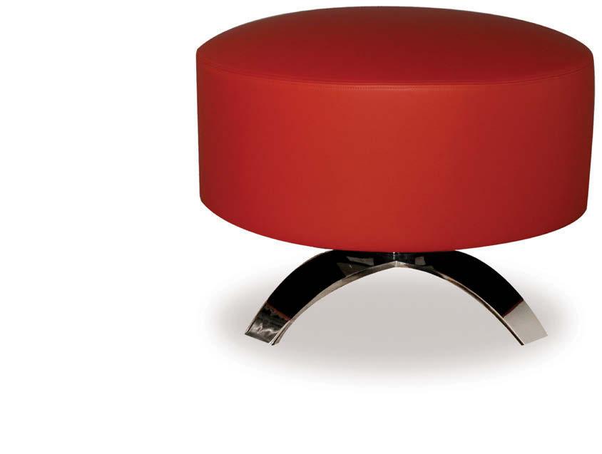 Fully upholstered with double-stitch detail. Polished chrome rotating base with four legs.