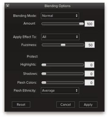 67 Blending Options Selecting the Options button will bring up the Blending Options window. This window offers advanced blending options between effects.