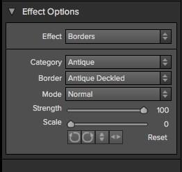 69 Borders Adds authentic looking borders. Category: Sets the category of border. Border: Select which border to add. Mode: Sets the blending mode for the border.
