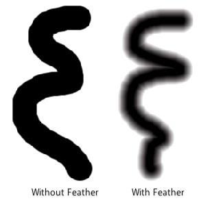76 Feather You control the amount of feathering or hardness of the brush by using the Feather pop-up in the Tool Options Bar. The feather has a range from 1 to 100 percent.