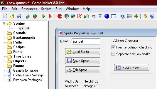 To create the smiley face, you will need to create a sprite. 1. Select the Create a Sprite icon 2. Enter the name of the sprite in this case spr_ball.