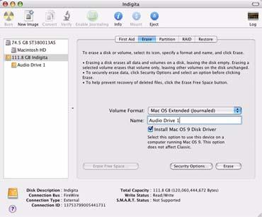 Formatting Mac Audio Drives (Mac Only) For optimum performance, audio drives should be formatted as Mac OS Extended (Journaled).