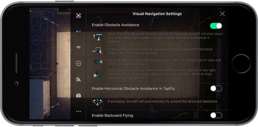 4. Visual Navigation Settings: This is where you can control which sensors are on. It is recommended that all the sensors are kept on at all times.