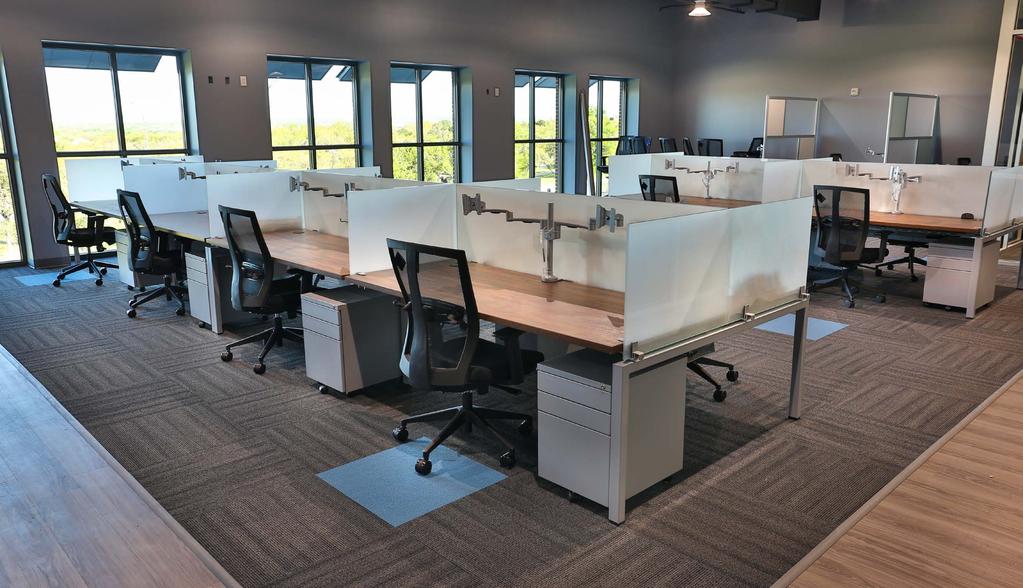 BLADE BENCHING FEATURING: Box/Box/File Pedestal Dry-Erase Frosted Glass Divider