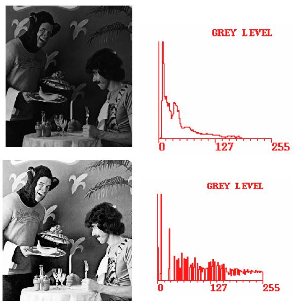pixel to have a certain gray level, Transform the image using the cumulative normalized histogram, The histogram for the output image is uniform (theoretically in the