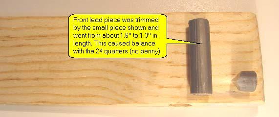 The extra quarter weighs about 5.68 g (See previous Item 15 ) and this is (5.68/19) or approx 0.3" of lead which weighs 19 g per inch.