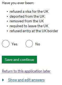 If you have had a visa refusal to the UK in the past, it is important that you state yes here. The Home Office keep records and will know if you have received a visa refusal to the UK in the past.