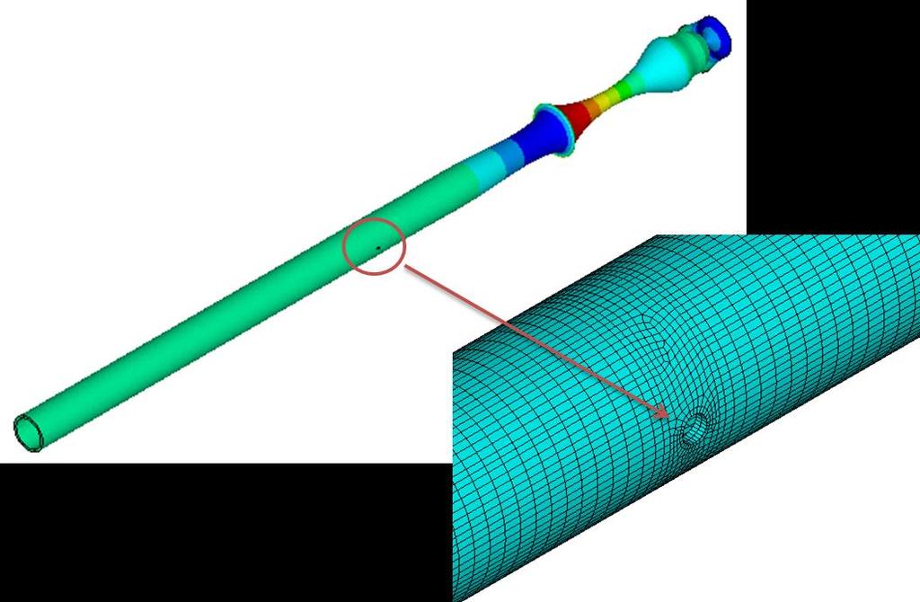 middle of the rod (150 mm away from each side). Figure 3.9 shows the finite element model of the failed fuel rod with defect. The SOLID45 elements are used to build the rod.