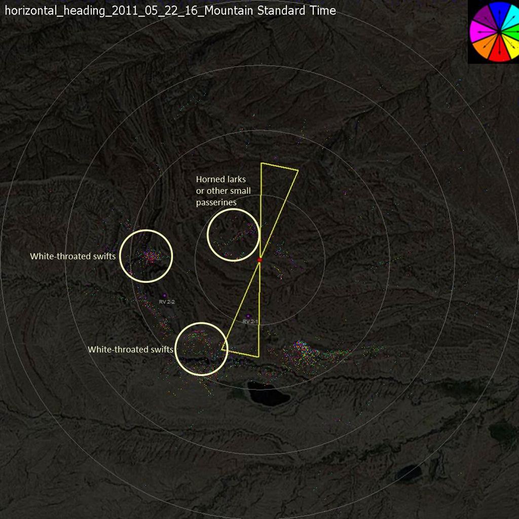 Figure 1: All Targets. This image plots all targets that were recorded in the horizontal radar on May 22, 2011, from 4 p.m. to 5 p.m. MST.