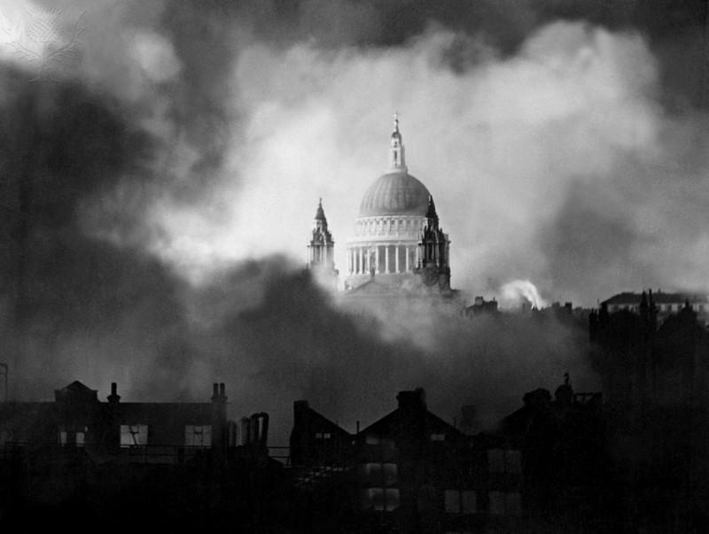 Picture 1 Smoke and flames, from an air raid fire, surrounding St Paul's 29 December 1940 Credit: US Army/Science Photo