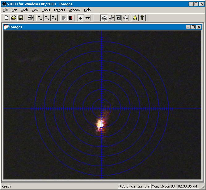 E. In the VIDEO program, the laser should be visible on the screen and near the center.