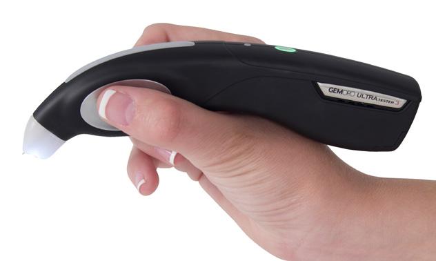 While holding the tester, its ergonomic shape allows it to comfortably rest on the top of your hand.