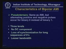 So the characteristic will be same as bipolar AMI and not different that means the characteristic will be same as the bipolar AMI for pseudoternary.