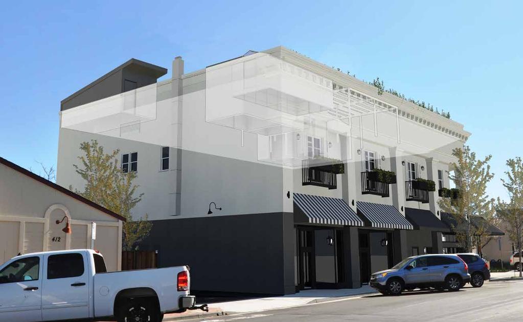 EXTERIOR RENDERING ON CENTER STREET LOOKING SOUTH-EAST WITH GREENHOUSE &